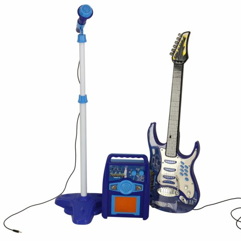 Gitara elektryczna rockowa z głośnikiem mikrofonem dla dzieci niebieska Gitara elektryczna rockowa z głośnikiem mikrofonem dla dzieci niebieska