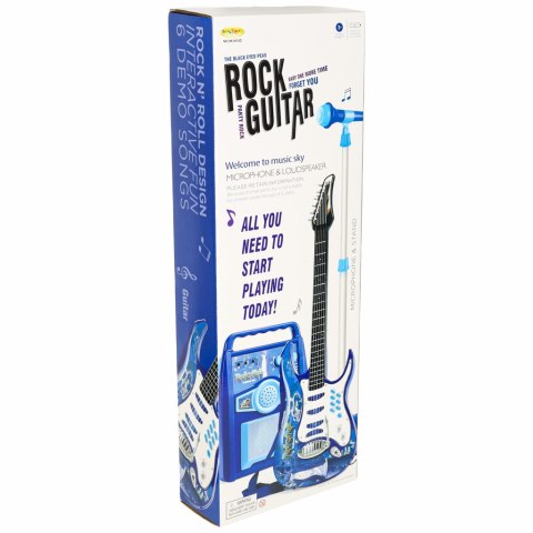 Gitara elektryczna rockowa z głośnikiem mikrofonem dla dzieci niebieska Gitara elektryczna rockowa z głośnikiem mikrofonem dla dzieci niebieska